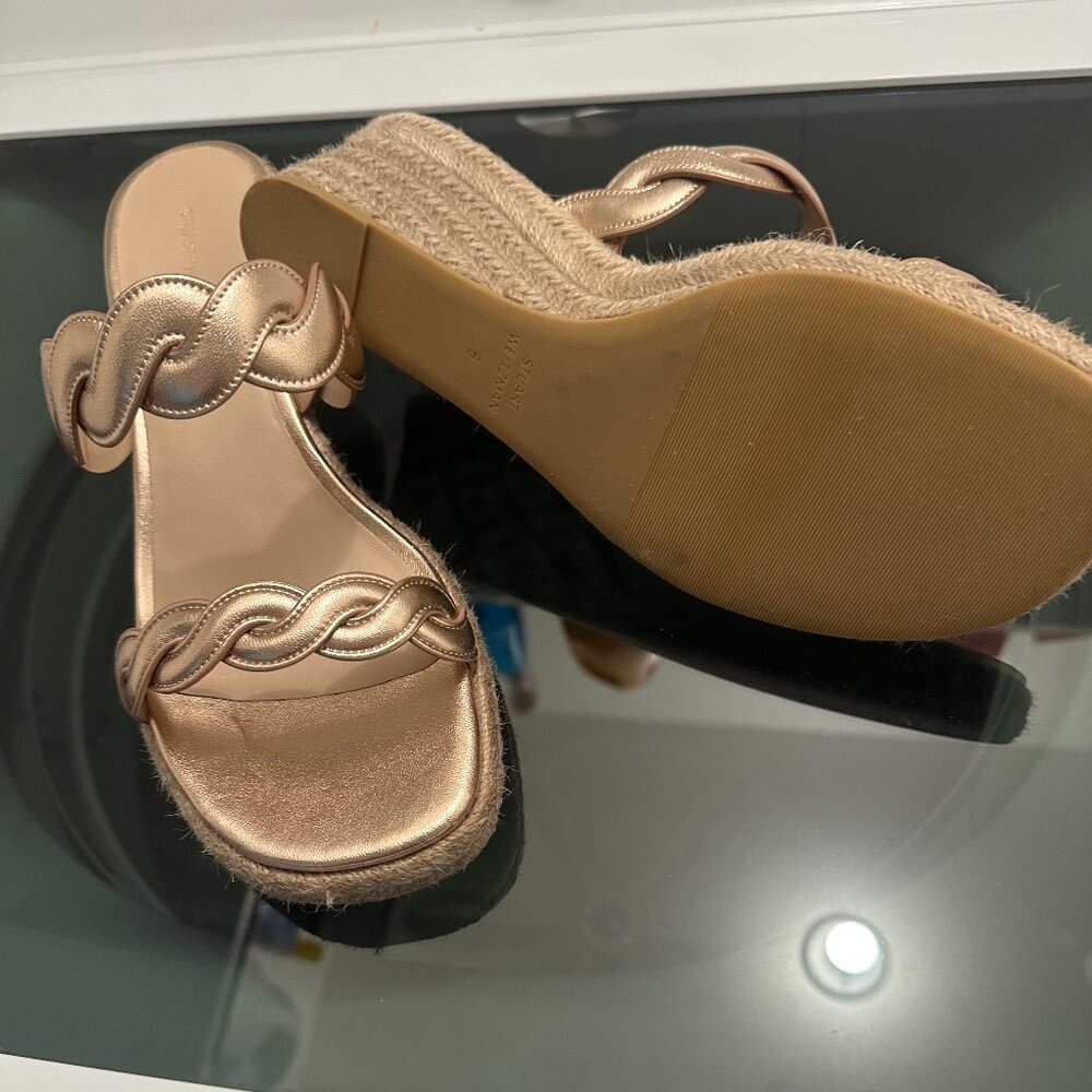 Stuart Weitzman Twist Espadrille Wedge Sandals Size 8 in Rose Gold